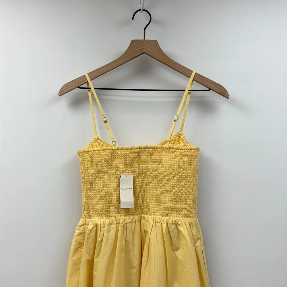 NWT Abercrombie & Fitch Sydney Smocked Drop Waist A-Line Midi Dress Yellow Small - Picture 7 of 10